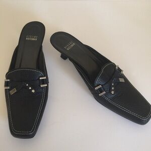 STUART WEITZMAN Black Leather Mules